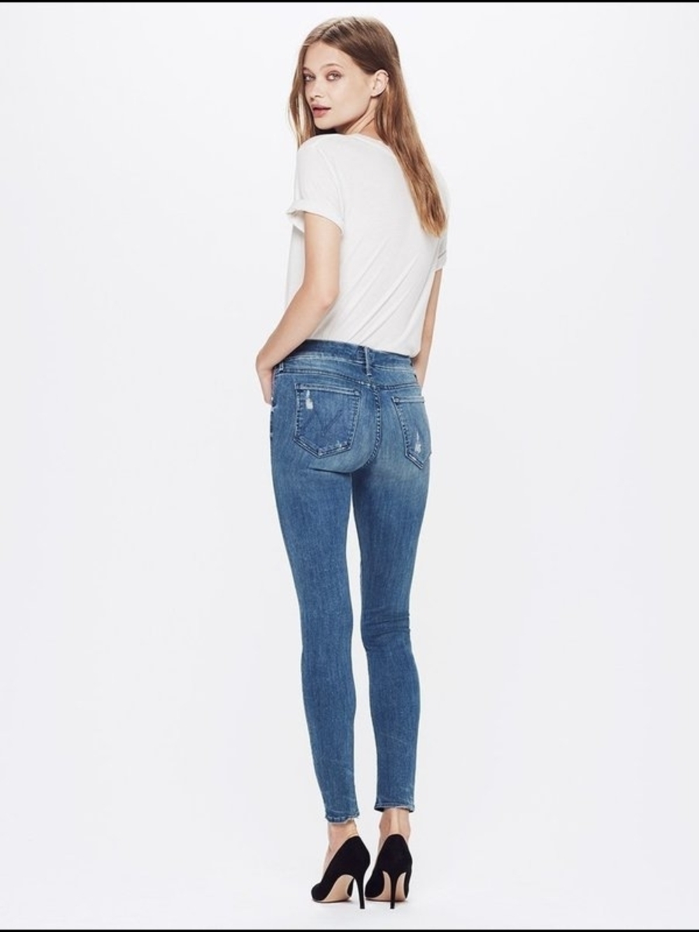 EUC- MOTHER The Looker Skinny Distressed Jeans in Graffiti Girl Size 25